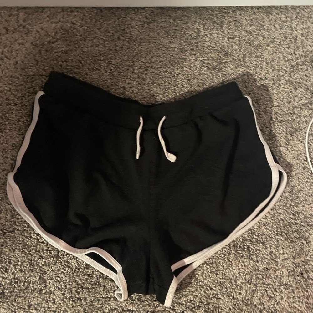 Black Athletic Shorts with White Trim and Drawstring
